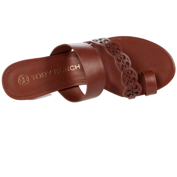 Tory Burch Tiny Miller Leather Toe Ring High Block Sandals Size 10.5 Brown - Picture 2 of 9